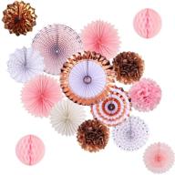 🌸 15pcs rose gold party decorations: pink paper fans and pom poms flowers for birthday, bridal shower, and bachelorette party logo