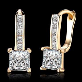 img 3 attached to 💎 Stylish 18K Gold Plated Cubic Zirconia Hoop Earrings for Women & Girls | Dainty Princess Cut Diamond Crystal Huggie Hoops | Hypoallergenic Fashion Jewelry | Ideal Gift (Zircon)