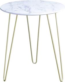 img 3 attached to 🪑 Small Round Side Table, Easy Assembly for Living Room, Bedroom - White & Marble Pattern Nightstand and Bedside Table by Mostrare