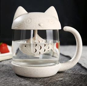 img 2 attached to 🐱 Cute Cat Glass Cup Tea Mug: Perfect for Tea Lovers with Fish Tea Infuser Strainer Filter