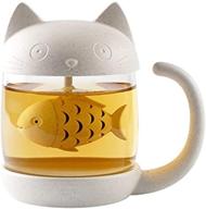 🐱 cute cat glass cup tea mug: perfect for tea lovers with fish tea infuser strainer filter logo