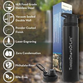 img 1 attached to 🌡️ Three Drops of Life 25oz: The Ultimate Vacuum Insulated Stainless Steel Water Bottle with 3 Versatile Lids - Ideal for Hot and Cold Beverages!