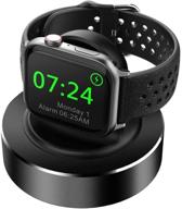 kingrunning apple watch charger stand - weighted aluminum alloy base, charging dock holder compatible with apple watch series 6/se/5/4/3/2/1 - black logo