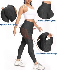 img 3 attached to 👖 YAMOM High Waisted Yoga Pants with Pockets for Women - Butt Lifting Anti Cellulite Workout Leggings, Tummy Control Sport Tight