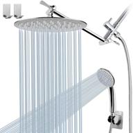 🚿 round shower head combo with 11'' extension arm, high pressure 8'' rain shower head and handheld spray set - dual rainfall showerhead with chrome finish logo