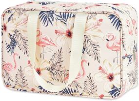 img 4 attached to 🌸 Versatile Full Size Toiletry Bag: Large Cosmetic and Travel Makeup Organizer for Women & Girls - Beige Flamingo