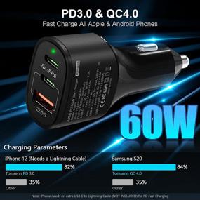 img 3 attached to 🚗 High-Speed USB-C Car Charger - 60W Fast Car Charger, PD3.0 & QC4.0 3-Port Adapter for USB-C Laptop, MacBook, Surface Pro, iPhone, iPad Pro and More