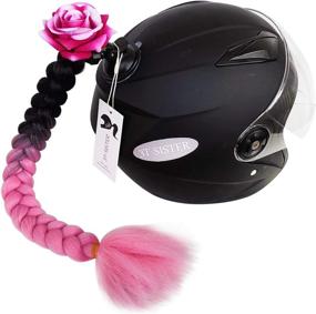 img 4 attached to 🎀 3T-SISTER Gradient Ramp Helmet Pigtails: Vibrant Helmet Braids with Suction Cup, Bowknot or Rose for Motor Bikes - 24inch, Multiple Colors (1PCS, Helmet not Included)