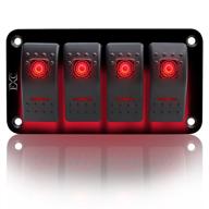 fxc rocker switch aluminum panel 4 gang toggle switches dash 5 pin on/off 2 led backlit for boat car marine red logo