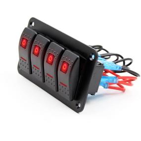 img 2 attached to FXC Rocker Switch Aluminum Panel 4 Gang Toggle Switches Dash 5 Pin ON/Off 2 LED Backlit For Boat Car Marine Red