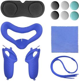 img 4 attached to For Oculus Quest 2 Accessories - VR Face Silicone Cover Touch Controller Grip Cover Protective Lens Dust-Proof Cover Thumb Button Cap (Blue)