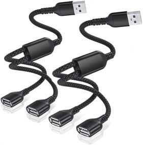 img 4 attached to 🔌 Разветвитель USB-кабель Y 1FT (2 штуки) - USB A 1 мужчина на 2 женщины, удлинительный кабель-переходник - Двухпортовый USB-разветвитель для Mac, автомобиля, Xbox One Series X/S, PS4, PS5, ноутбука - Разделитель адаптера данных зарядки