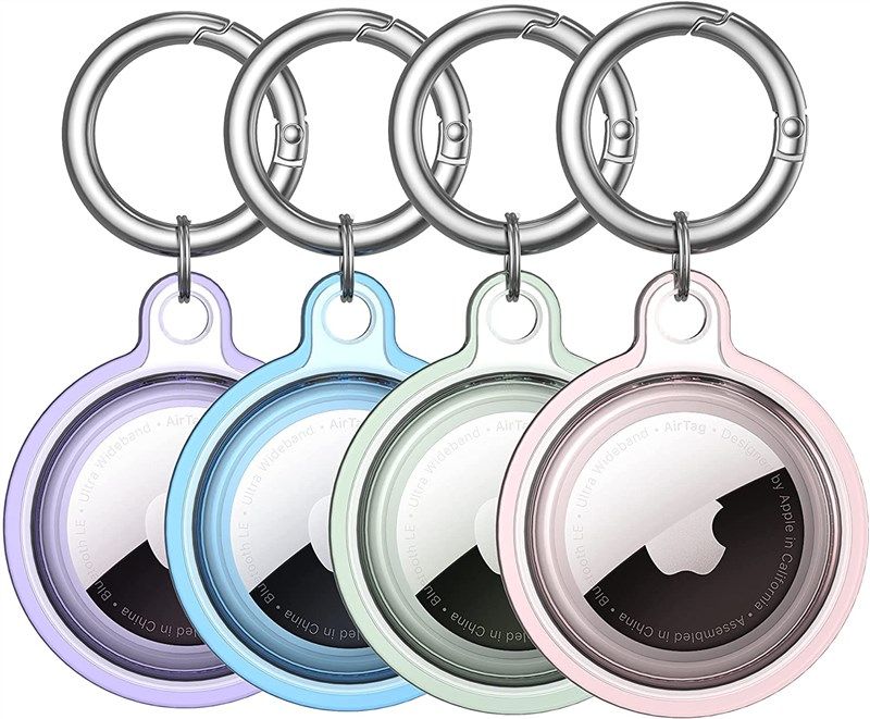 R-fun Airtag Holder,Air Tags Apple Case 4 Packs with Metal Keychain,  Multi-Color Protective for Luggage, Dog Collar, Keys (Black,Blue,Sky  Blue,Green)
