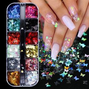 img 4 attached to 💅 Vibrant 12-Color Butterfly Glitter Nail Sequins - Creative 3D Nail Art Flakes, Colorful Confetti Glitter Sticker Decals for Gorgeous Manicure, DIY Nail Art Design & Makeup Decoration