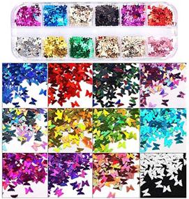 img 1 attached to 💅 Vibrant 12-Color Butterfly Glitter Nail Sequins - Creative 3D Nail Art Flakes, Colorful Confetti Glitter Sticker Decals for Gorgeous Manicure, DIY Nail Art Design & Makeup Decoration