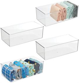 img 4 attached to 📦 mDesign Clear Plastic Drawer Organizer Box - 4 Pack | Storage Bin Container for Closets, Bedrooms | Ideal for Leggings, Socks, Ties, Shirts, Camisoles