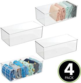 img 3 attached to 📦 mDesign Clear Plastic Drawer Organizer Box - 4 Pack | Storage Bin Container for Closets, Bedrooms | Ideal for Leggings, Socks, Ties, Shirts, Camisoles