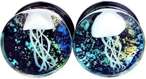 img 1 attached to 🌊 PHD LTD Ocean Jellyfish Glass Plugs - Colorful Double Flared Ear Tunnels, Stretcher Expander Gauge 0g-5/8