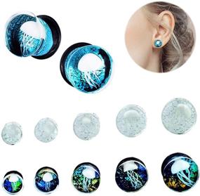 img 3 attached to 🌊 PHD LTD Ocean Jellyfish Glass Plugs - Colorful Double Flared Ear Tunnels, Stretcher Expander Gauge 0g-5/8