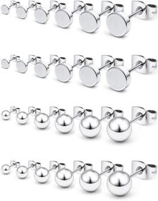 img 4 attached to 📿 Prjndjw 12 Pairs 20G Surgical Steel Flat Top Stud Earrings Round Ball Stud Earrings Set for Women Men Girls Helix Tragus Barbell Stud Earrings Assorted Sizes 3-8mm