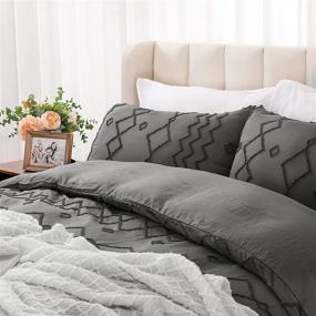 img 2 attached to 🛏️ Dreamcountry Dark Grey Queen Size Tufted Duvet Cover Set – Soft, Breathable Microfiber Bedding with Zipper Closure and Corner Ties, All-Season Home Bedding Sets