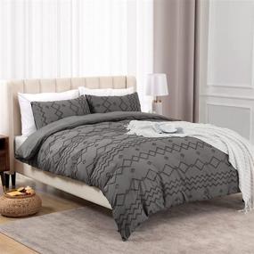 img 3 attached to 🛏️ Dreamcountry Dark Grey Queen Size Tufted Duvet Cover Set – Soft, Breathable Microfiber Bedding with Zipper Closure and Corner Ties, All-Season Home Bedding Sets