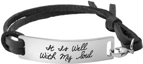 img 4 attached to Inspirational Leather Bracelet for Women - Christian Engraved Bible Verse Silver Jewelry by Yiyang