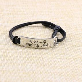 img 1 attached to Inspirational Leather Bracelet for Women - Christian Engraved Bible Verse Silver Jewelry by Yiyang