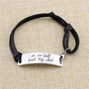 img 3 attached to Inspirational Leather Bracelet for Women - Christian Engraved Bible Verse Silver Jewelry by Yiyang