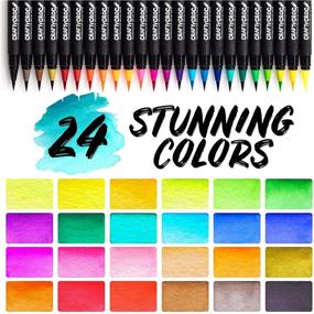 img 3 attached to Watercolor Brush Pens - 24 Vibrant Watercolor Markers with Real Nylon Tips for Painting and Hand Lettering | Includes Travel Case and 2 Water Blending Brushes