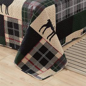 img 1 attached to 🏕️ Rustic Cabin Full/Queen Quilt Set - Plaid Patchwork Bedding with Moose and Deer Print - Soft Lightweight Reversible Coverlet and Bedspread - Beige Gingham Grid Design - All Season Bed Sheet - Includes 1 Quilt and 2 Pillow Shams