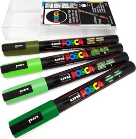 img 3 attached to 🖌️ Uni POSCA - PC-3M Green Tones Art Paint Markers - Set of 4 in Plastic Wallet
