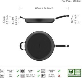 img 3 attached to 🍳 Улучшенная производительность сковороды Amazon Basics с твердым анодированным покрытием и неклеющимся покрытием, с дополнительной ручкой - 14 дюймов, изящный черный дизайн.