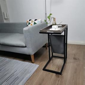 img 3 attached to 🐴 QINGSHAN C Shape Tray Table: Space-saving Sofa Side Table with Removable Decorative Tray Top and Storage Pocket - Ideal for TV Snacks and Small Living Spaces (Black, Horse Design)