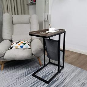 img 1 attached to 🐴 QINGSHAN C Shape Tray Table: Space-saving Sofa Side Table with Removable Decorative Tray Top and Storage Pocket - Ideal for TV Snacks and Small Living Spaces (Black, Horse Design)