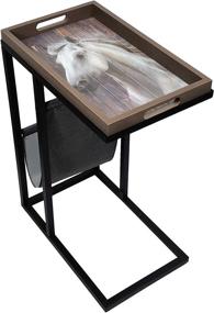 img 4 attached to 🐴 QINGSHAN C Shape Tray Table: Space-saving Sofa Side Table with Removable Decorative Tray Top and Storage Pocket - Ideal for TV Snacks and Small Living Spaces (Black, Horse Design)