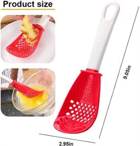 img 3 attached to 🍴 2PCS Multifunctional Kitchen Cooking Spoon Set: Skimmer, Slotted Spoon, Colander, Strainer, Grater, Masher, Garlic Press Crusher - Black and Red