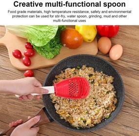 img 2 attached to 🍴 2PCS Multifunctional Kitchen Cooking Spoon Set: Skimmer, Slotted Spoon, Colander, Strainer, Grater, Masher, Garlic Press Crusher - Black and Red