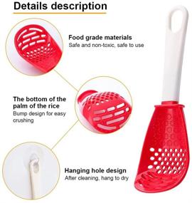 img 1 attached to 🍴 2PCS Multifunctional Kitchen Cooking Spoon Set: Skimmer, Slotted Spoon, Colander, Strainer, Grater, Masher, Garlic Press Crusher - Black and Red