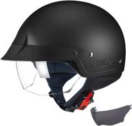 glx unisex-adult m14 cruiser scooter motorcycle half helmet 🛵 with retractable tinted visor - dot approved (matte black, size large) logo