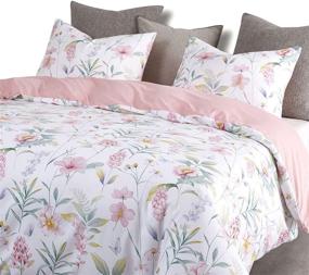img 2 attached to 🌸 Stunning Floral Comforter Set - Pink Botanical Flowers and Green Tree Leaves on Crisp White - Soft Microfiber Bedding (3pcs, Queen Size)