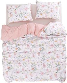 img 1 attached to 🌸 Stunning Floral Comforter Set - Pink Botanical Flowers and Green Tree Leaves on Crisp White - Soft Microfiber Bedding (3pcs, Queen Size)