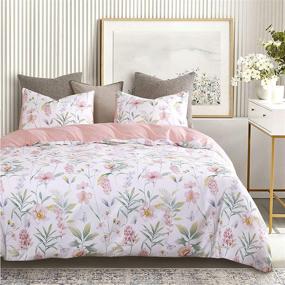 img 3 attached to 🌸 Stunning Floral Comforter Set - Pink Botanical Flowers and Green Tree Leaves on Crisp White - Soft Microfiber Bedding (3pcs, Queen Size)