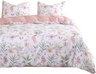 🌸 stunning floral comforter set - pink botanical flowers and green tree leaves on crisp white - soft microfiber bedding (3pcs, queen size) logo