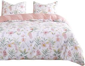 img 4 attached to 🌸 Stunning Floral Comforter Set - Pink Botanical Flowers and Green Tree Leaves on Crisp White - Soft Microfiber Bedding (3pcs, Queen Size)