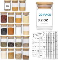 🌱 20 pcs of 3.5 fl.oz glass spice jars with bamboo airtight lids and 175 printed spice labels sticker - small food storage containers for pantry spice, herbs, tea, spice rack organization (20 pcs - 100 ml) логотип