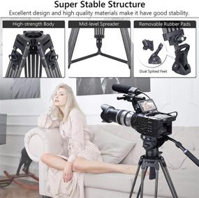 img 3 attached to Ultra Stable & Lightweight Carbon Fiber Video Tripod, 74 inch Heavy Duty Camera Tripod with Fluid Drag Head and 2 Pan Bar Handles, Max Load 22lb - Professional Camera Tripod