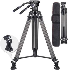 img 4 attached to Ultra Stable & Lightweight Carbon Fiber Video Tripod, 74 inch Heavy Duty Camera Tripod with Fluid Drag Head and 2 Pan Bar Handles, Max Load 22lb - Professional Camera Tripod