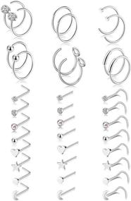 img 4 attached to 20G 36Pcs Stainless Steel L Bone Screw Shaped Nose Ring CZ Nose Stud Retainer 👃 Labret Nose Piercing Jewelry for Women Men - Silver Tone & Rose Gold Tone - Tornito