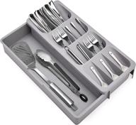 🔪 kitchen drawer organizer - silverware storage tray box for cutlery, spoons, knives, and forks - gray partition storage логотип